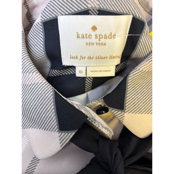 Kate Spade New York Plaid Shirt Dress Beige & Black Bow Detail Size 10 - Picture 6 of 6